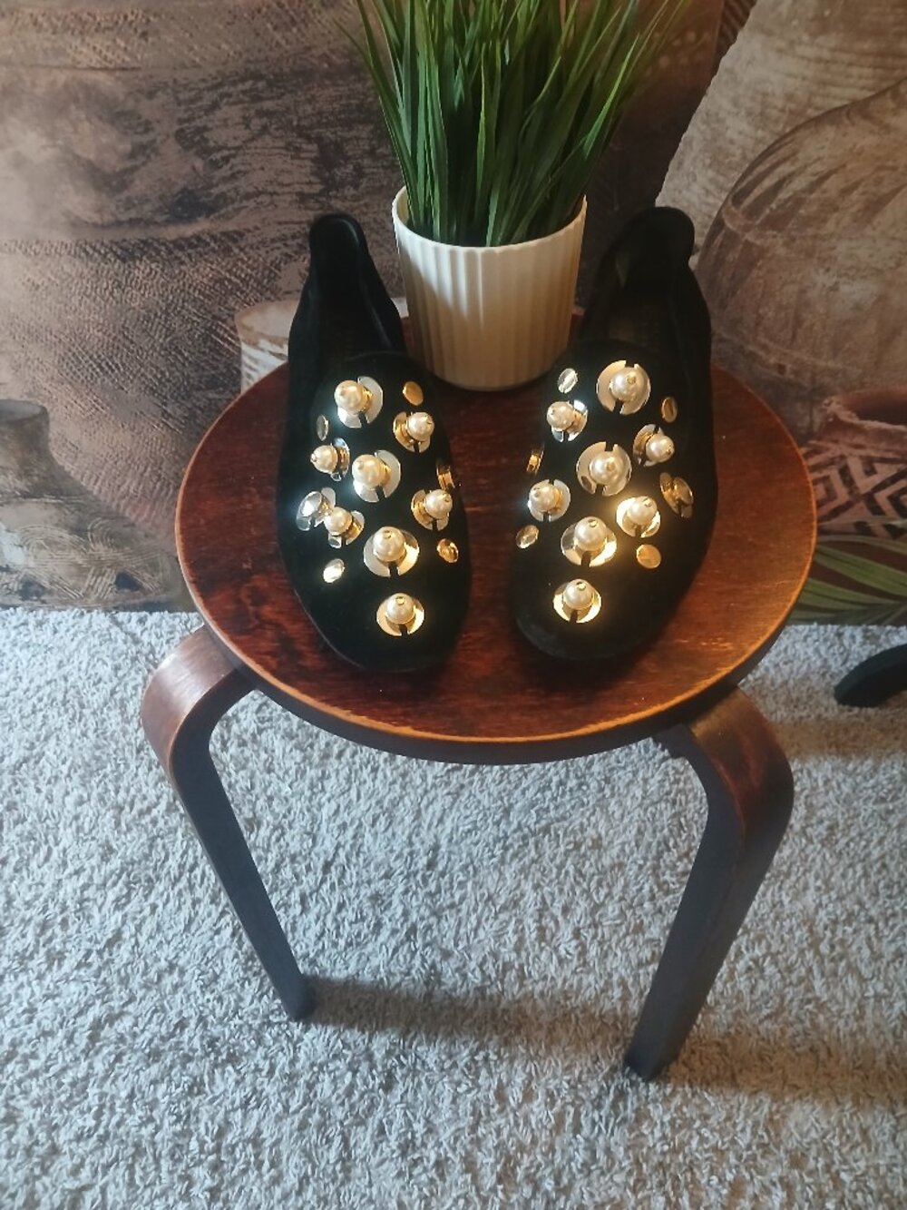 MERCEDES CASTILLO black velvety studded shoes Size 8
